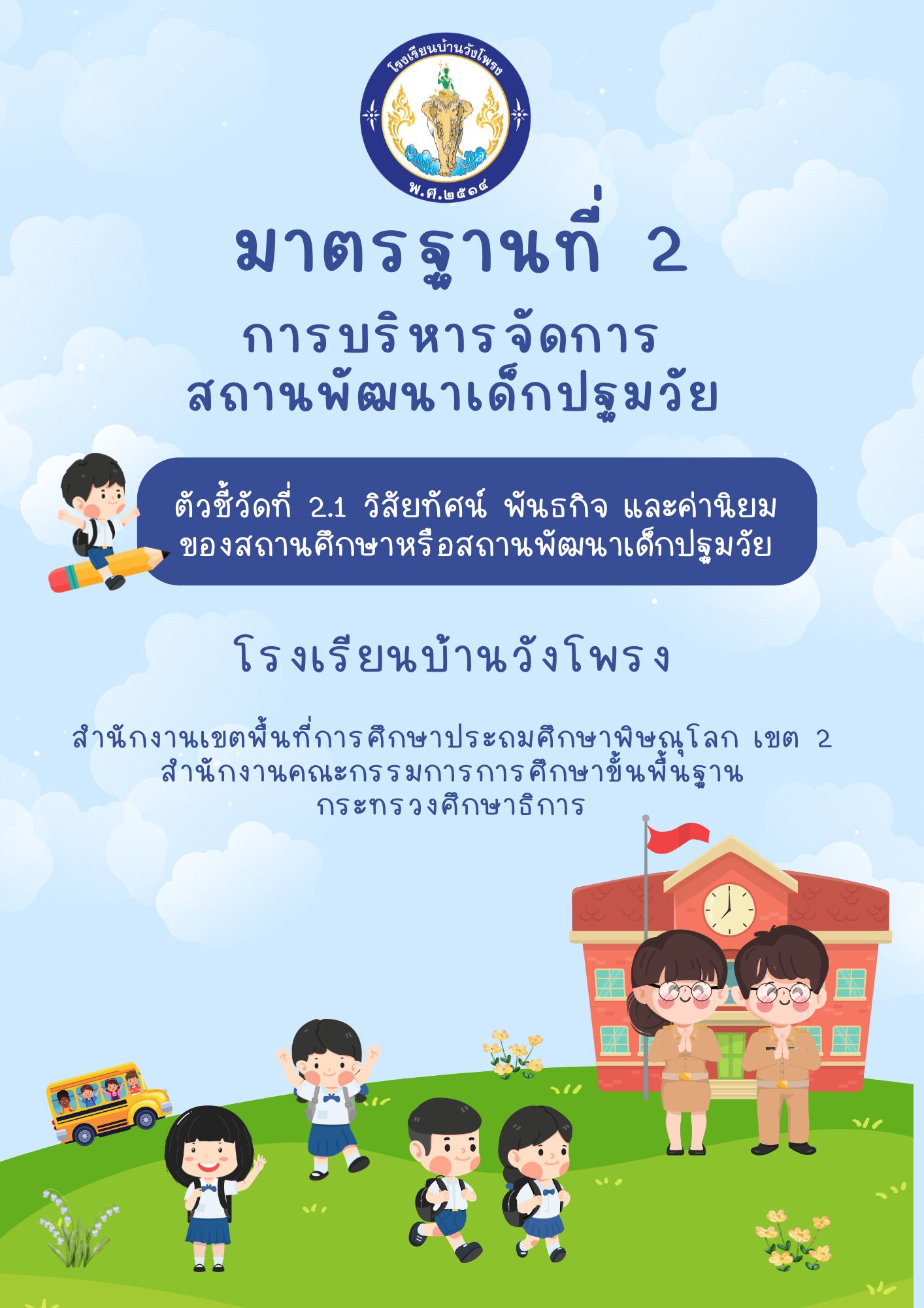 ตัวชี้วัดที่ 2.1 วิสัยทัศน์ พันธกิจ และค่านิยมของสถานศึกษาหรือสถานพัฒนาเด็กปฐมวัย